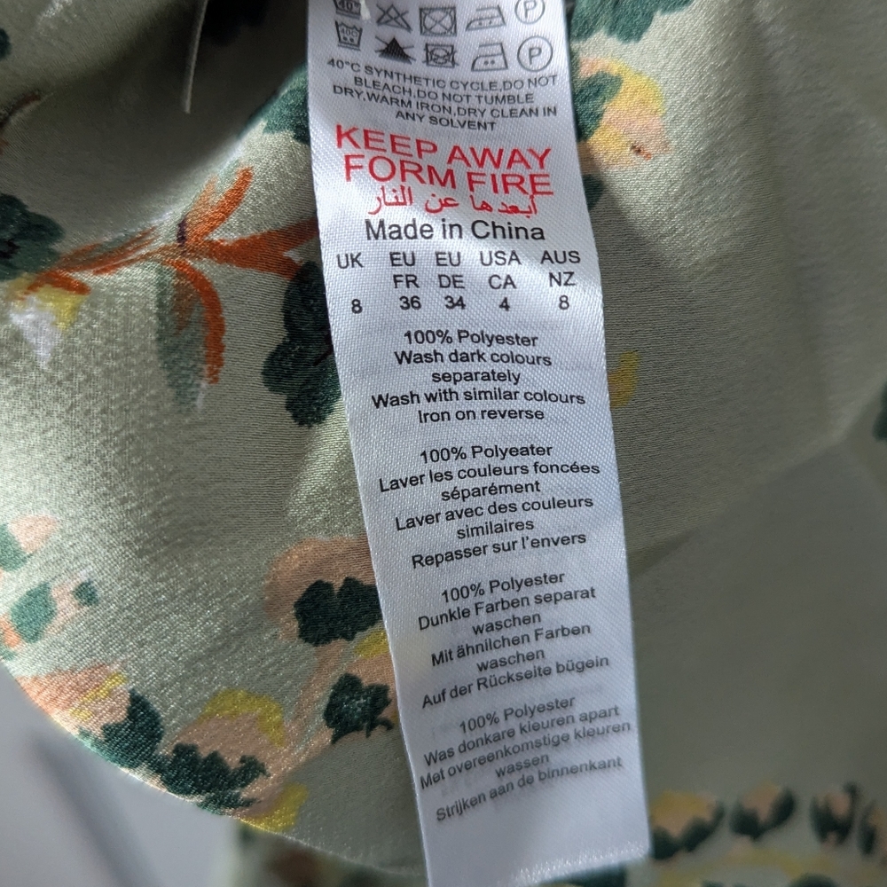 Floral Print High Neck Ruched Midi Dress Sage Green Fairycore Size 4 Boohoo - Picture 9 of 13